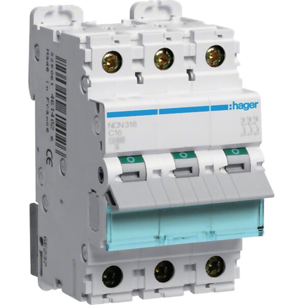Hager Leitungsschutzschalter 3pol.,C-16A,10kA,3M NCN316
